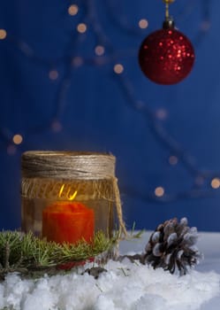 still life with festively decorated home interior with Christmas tree