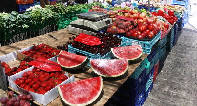 Farmer's Market with Vegetables and Fruits in Spain