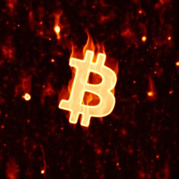 An illustration of a burning bitcoin sign