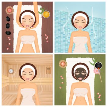 illustration of various treatments in beauty center