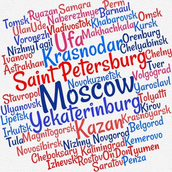 Towns in Russia word cloud concept
