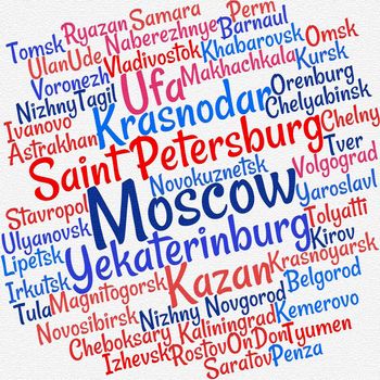 Towns in Russia word cloud concept