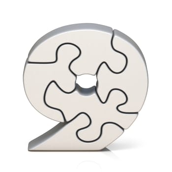 White puzzle jigsaw number NINE 9 3D render illustration isolated on white background