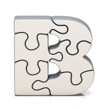 White puzzle jigsaw letter B 3D render illustration isolated on white background