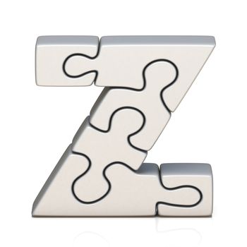 White puzzle jigsaw letter Z 3D render illustration isolated on white background