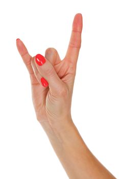 Closeup shot of female hand gesture isolated on white background