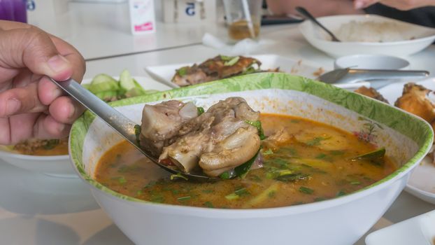 chinese style soup ,Steamed pork spare ribs and vegetable , hot and spicy