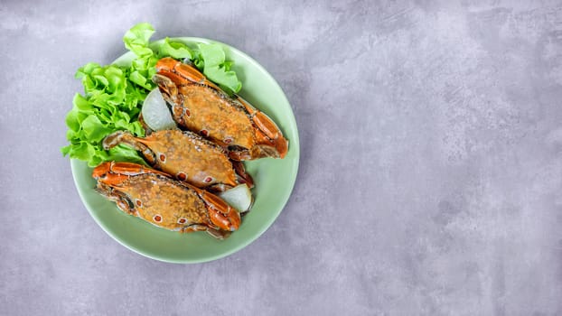 top view of steamed crab on plate ready for served