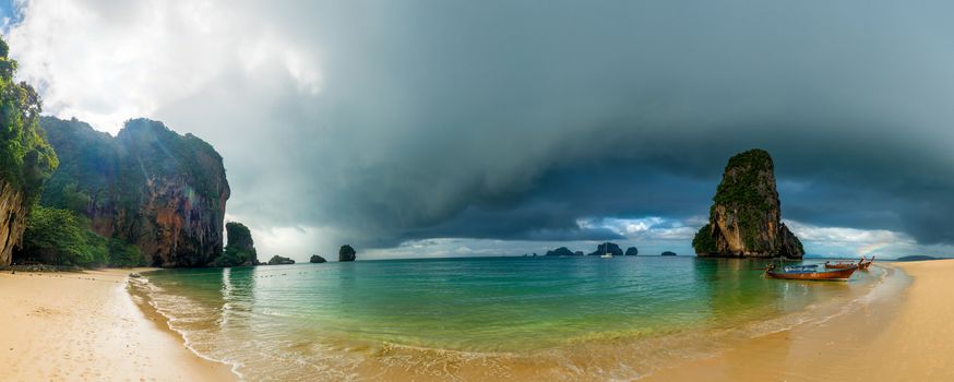 Panoramic view of the sea and Phra Nang beach in inclement weather