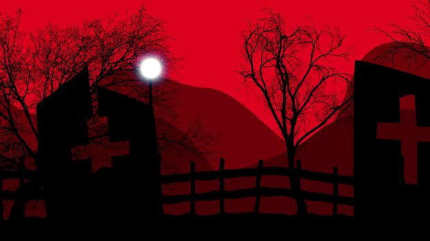 Halloween concept graveyard. 3d illustration