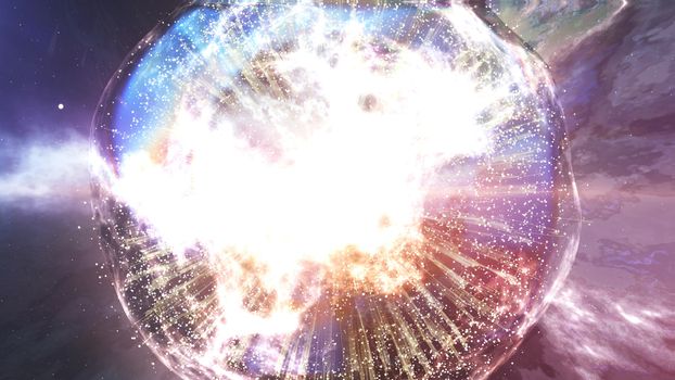 Abstract galaxy Big Bang creation. Abstract planet explosion on a beautiful nebula background. 3d rendering.