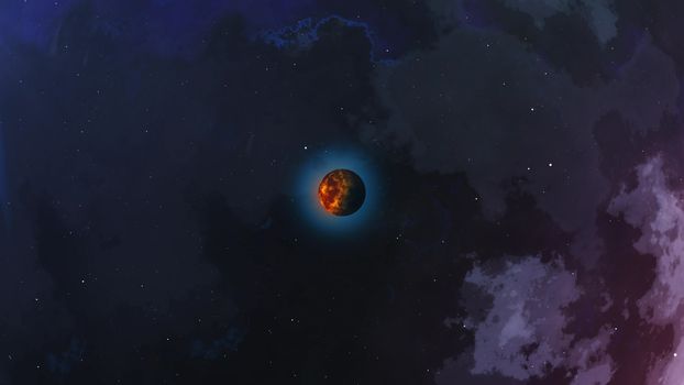 Abstract planet on a beautiful nebula background. 3d rendering.