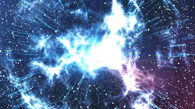 Abstract galaxy Big Bang creation. Abstract planet explosion on a beautiful nebula background. 3d rendering.