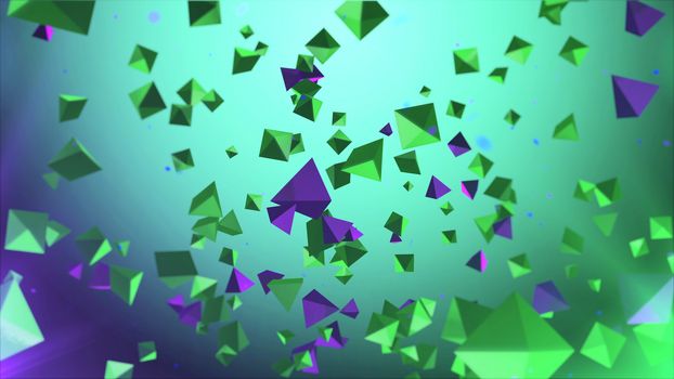 3d illustration of pyramids in the air with green background