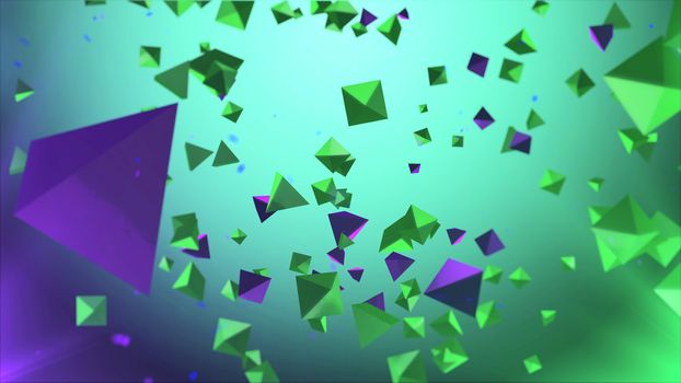 3d illustration of pyramids in the air with green background