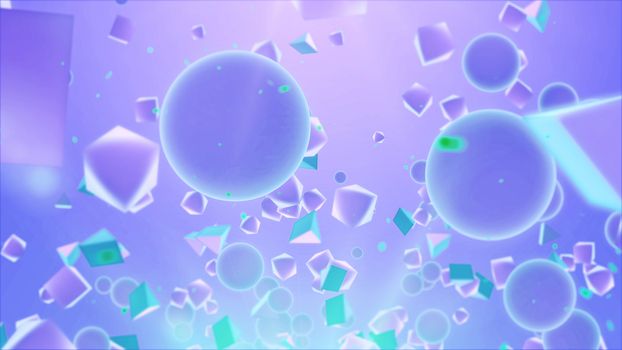 Spheres, Cubes and Pyramids in the air background. 3d rendering.