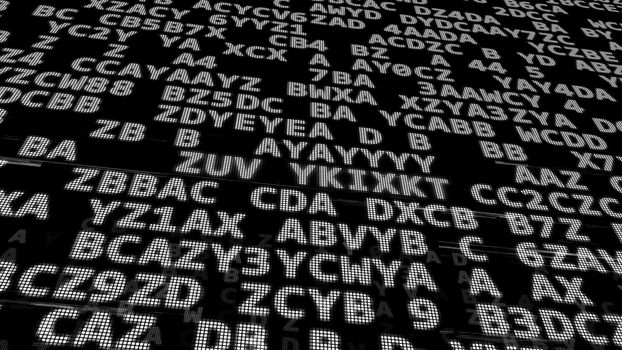 3d illustration of abstract passwords or combinations codes or confidential keys.