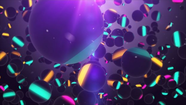 3d rendering of Dark Striped Sphere in the Air with a violet background and Depth of field.