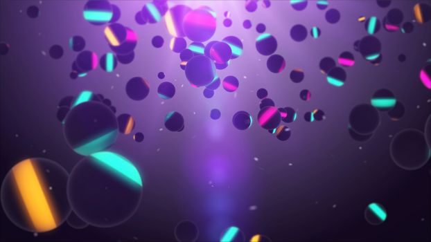 3d rendering of Dark Striped Sphere in the Air with a violet background and Depth of field.