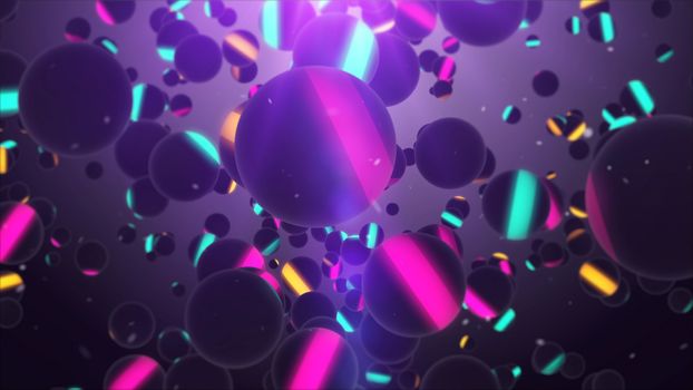 3d rendering of Dark Striped Sphere in the Air with a violet background and Depth of field.
