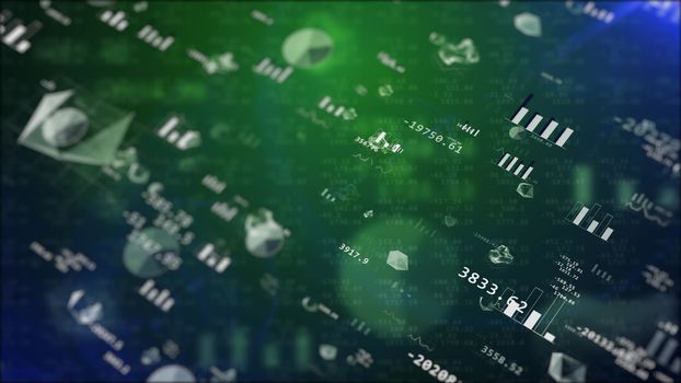 Abstract business stock value charts graph background. 3d illustration.