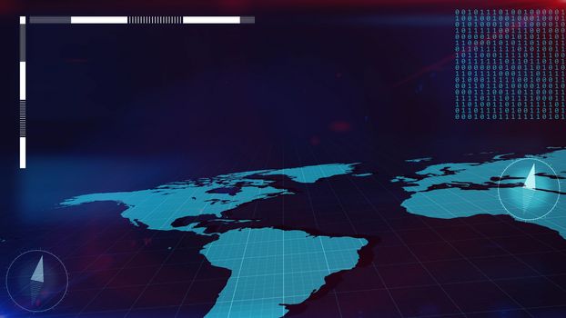 3d illustration of World Map in perspective view with a dark blue background 