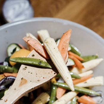 Fresh and tasty vegetables in the kitchen. Vegetarian food concept.