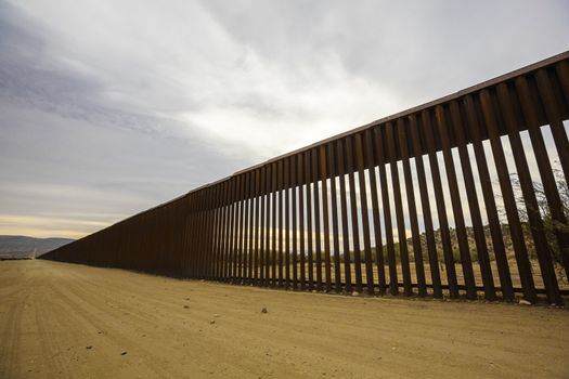 Long section of the United States international border wall with Mexico 