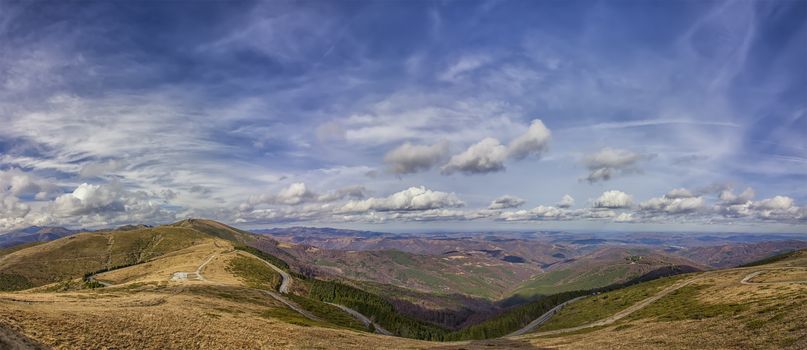 Mountain landscape. Panoramic view of a mountain and mountain road from Beklemeto, Bulgaria