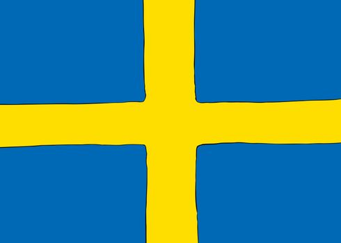 Symmetrical centered version of a Nordic Cross flag representing Sweden