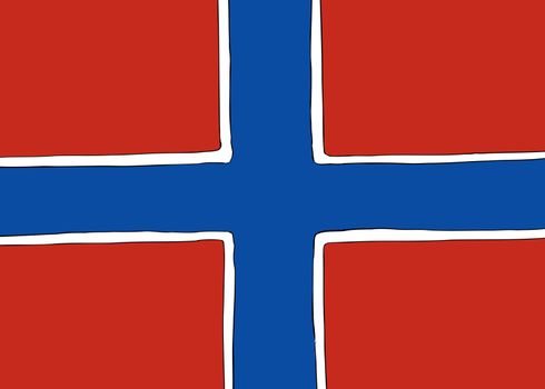 Symmetrical centered version of a Nordic Cross flag representing Norway