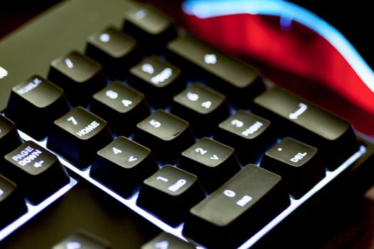 closeup computer illuminated keyboard