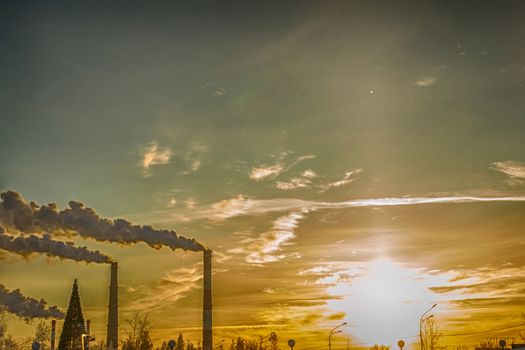 winter industrial city sunset sky smoke the sky