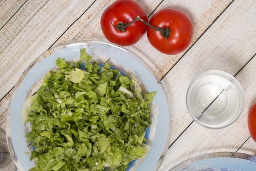 Top view of a healthy letucce salad on a plate.