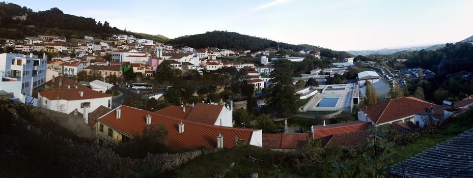 Wide landscape view of Monchique village, located in Portugal.