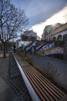 View of the main center park of Monchique village, Portugal.