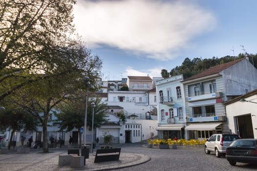 View of the main center park of Monchique village, Portugal.