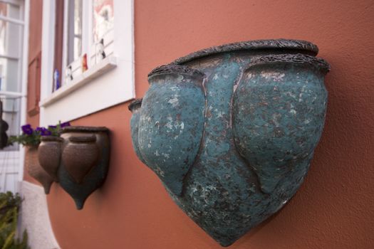 Original ceramic souvenir flower pots from Monchique village, Portugal.