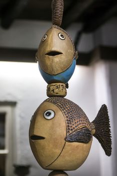 Colorful souvenir ceramic fish from Monchique village, Portugal.