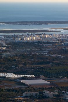 Horizon view of olhao coastline viewed from a high viewpoint.