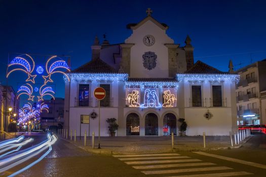 Christmas decorations in Olhao city downtown, Portugal.