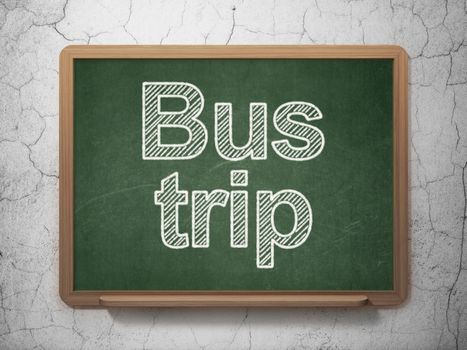 Vacation concept: text Bus Trip on Green chalkboard on grunge wall background, 3D rendering