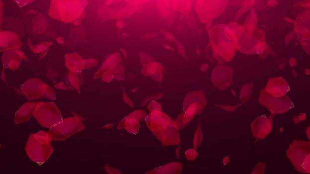 Falling Rose Petals on black background. 3d rendering