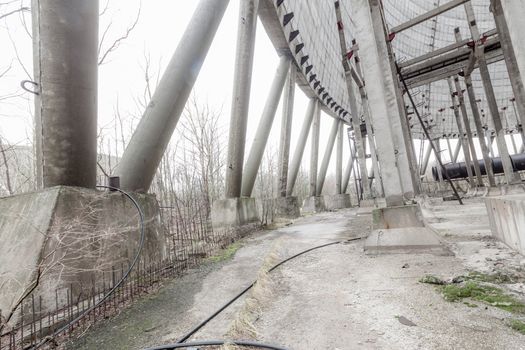 Chernobyl, Ukraine. Inside view from unfinished cooling tower of Chernobyl nuclear power plant block 5