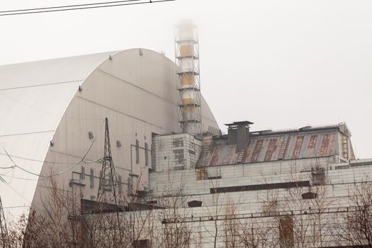 Chernobyl, Ukraine. 3 and 4 block with new sarcophagus on it in Chernobyl nuclear power plant