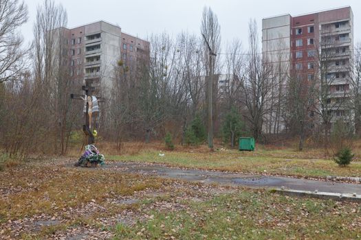 Main street in Pripyat city near Chernobyl nuclear power plant in Ukraine.