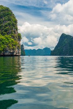 vertical scenic seascape overlooking the cliffs and bay, Thailand