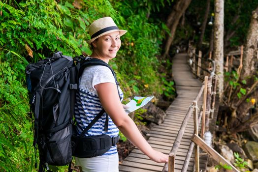 tourist hiking along the trail in Asia