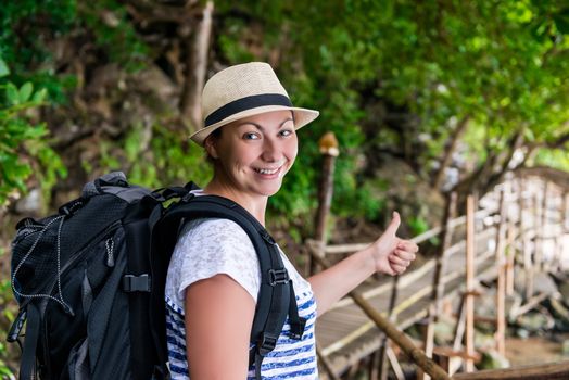 happy woman chose a walking route for a good holiday