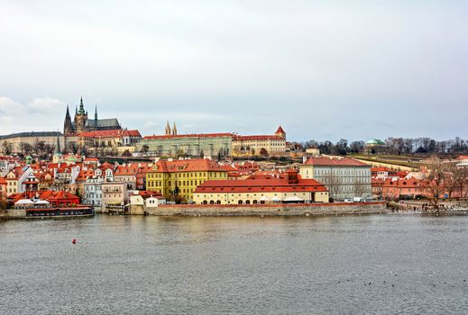 View of the Prague Castle panorama and Vltava river. 